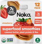 Noka Superfood Fruit & Nut Butter Smoothie Pouches, Healthy Snacks (Strawberry Peanut Butter) 12 Pack, Vegan, Plant Protein, Gluten-Free, Organic, Meal Replacement Squeeze Packs, 4.22oz Ea