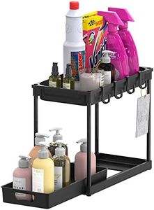 SimpleHouseware 2-Tier Under Sink Organiser 40 x 21 cm with Bottom Tier Sliding Drawer and Hooks, Black