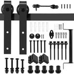 BOUKIDA 6.6 ft/ 200cm Barn Door Hardware Kit with Handle & Lock, Black Sliding Barn Kit with Handle, Steel Sliding Door Track, 200cm Roller Door Hardware Black (6.6 FT/200cm)