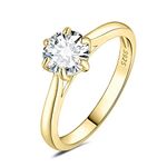 JewelryPalace Classic 1ct Cubic Zirconia Solitaire Engagement Rings for Women, 14K Yellow Gold Plated 925 Sterling Silver Promise Ring for Her, Round Cut CZ Anniversary Wedding Rings Size N