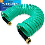 25FT Coiled Boat Hose | Coil Hose Water Hoses Expandable Perfect Coil Water Hose RV Wash Water Hose Spring Washdown Short Small 25 Foot Coiling Garden Marine Grade 3/4 Inch Connectors Self Recoil