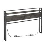 HOOBRO Queen Headboard Only, Headboard with 2 Outlets and 4 USB Ports, Storage Rack, Metal Frame, Industrial Style, Sturdy and Stable, Easy Assembly, Charcoal Gray and Black BC53UBH01