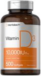 Vitamin D 10000 IU | 500 Softgels | Non-GMO, Gluten Free Supplement | Value Size | High Potency Formula | 250mcg | by Horbaach