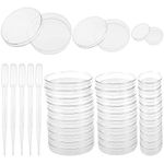 DELSEN 30 Pcs Petri Dish Set 70+55+30 mm Petri Dishes with Lids Sterile Plastic Petri Dishes Comes with 5 Plastic Transfer Pipettes for Lab,Biology,Microbiology Studies,Science Fair Project