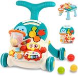 Rhyhorn Baby Sit to Stand Learning Walkers & Activity Table, 2 in 1 Early Education Activity Center,Cute Seals Crab Musical Toys Balls for Toddlers Infant Boy Girl 9-18 Months