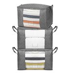 Amazon Basics Foldable Storage Bag Organizers With Large Clear Window & Carry Handles, Zippered Cubes, 3-Pack, Grey