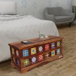 SABHYA FURNITURES Spinney Coffee Table Cum Trunk/Jewelry Box in Natural Solid Wood with Teak Glossy Finished Premium Furniture (Provincial Teak)