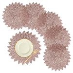 Kuber Industries Placemat | Placemats for Dining Room | Designer Table Mat Set | Placemats for Kitchen Table | Side Table Placemats | Round Flower Placemat | 6 Piece Set | Copper