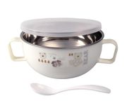 Regalo Toddler Bowls | Air Tight Stainless Steel Baby Feeding Bowl | BPA Free | Stay Warm Bowl with Spoon | Food Remains Warm- 550ML Capacity (Beige)