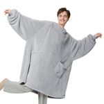 Bedsure Wearable Blanket Hoodie Women - Fluffy Fleece Hoodie Blanket for Adults Men, Warm Hooded Blanket as Gifts for Her, Grey, XL