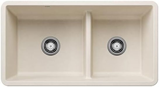 BLANCO 443080 PRECIS SILGRANIT 60/40 Double Bowl Undermount Kitchen Sink with Low Divide, 33" L X 18" W - Soft White