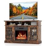 DORTALA Electric Fireplace TV Stand for TVs Up to 55 Inches, Fireplace Entertainment Center with Cabinets & Adjustable Shelves, Remote Control, Brown