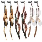 MWOOT 6Pcs Feather Hair Clips, Hippie Feather Hair Extensions with Clip Comb, Boho Hair Accessories for Women, Indian Tassels Beads Feather Hair Piece, Carnival Festival Headdress Accessories