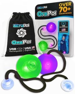 UltraPoi OrbPoi w/Non-LED Knob Handles Set - USB Rechargeable LED Visual Flow Toy, 30+ Color Modes and Patterns, Soft Padded Poi Balls, Contact Orb Light for Raves, Parties, Festivals and Light Shows