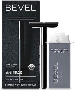 Bevel Safety Razor with Brass Weighted Handle and 10 Double Edge Safety Razor Blade Refills, Single Blade Razor for Men, Designed for Coarse Hair to Prevent Razor Bumps, Black