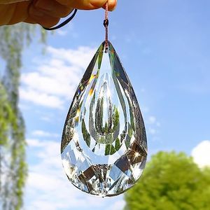 Hanging Crystal Prism Suncatcher Ornament Faceted Clear Crystal Drop Rainbow Maker Pendant for Window Garden Decor