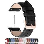 Fullmosa 18mm Leather Watch Band Compatible with Garmin Vivoactive 4/4S/Vivomove 3S/Active S/Venu 2S/Move 3S, Huawei Watch 1st,Fossil Gen 4/3 Q Venture,Seiko 5 Watch Strap 18mm Black, Rose Gold Buckle