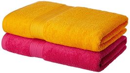 Amazon Brand - Solimo 100% Cotton 2 Piece Bath Towel Set, 500 GSM (Paradise Pink and Sunshine Yellow)