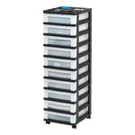 IRIS USA Craft Plastic Organizers and Storage, Rolling Storage Cart for Classroom Supplies, Storage Organizer for Art Supplies, Drawer Top Organizer for Small Parts, 10 Drawers, Black/Pearl