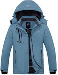 Wantdo Women's Mountain Waterproof Ski Jacket Windproof Rain Jacket Winter Warm Hooded Coat, Grey Blue, Large