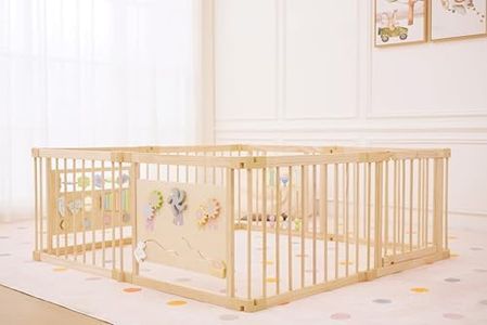 Avenlur Wooden Baby Playpen with Montessori Sensory Activity Panels – 63" x 63" Foldable Indoor Play Yard for Babies & Toddlers, Natural Wood