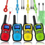 Wishouse Adults Walkie Talkies Rechargeable with 2 Usb Chargers Batteries Lanyards,Portable FRS 2 Way Radio Long Range,Family Walky Talky 4 Pack for Hiking Camping,Halloween Xmas Birthday Gift Present