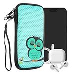 kwmobile Neoprene Sleeve for Smartphone Size XXL - 7" - Shock Absorbing Pouch Case - Protective Phone Bag - Sleeping Owl Turquoise/Brown/Mint
