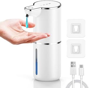 maxtachi Seifenspender Automatisch, Wandbefestigung Elektrischer Seifenspender mit Sensor, 4 Stufen Verstellbar USB Wiederaufladbar Soap Dispenser Weiss für Küchen, Bad, Schule