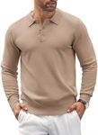 COOFANDY Men's Classic Polo Shirt Casual Knit Long Sleeve Polo Shirts Khaki