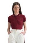 U.S. POLO ASSN. Women's Tipped Collar Pique Polo Shirt (UWSS24PTS069_Red_M)