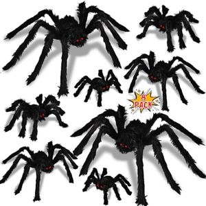 Halloween Spider Decorations Outdoor Indoor: 8 Pack Realistic Hairy Spiders Set - Fake Spiders Scary Decorations Spider Props for Outside Yard Porch Garden Decor Haunted House Party