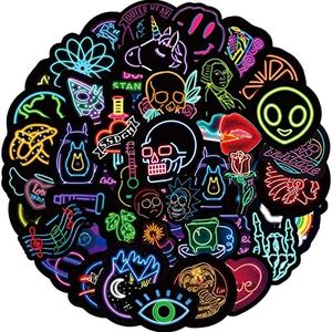 VIYNRAN 50 Neon Sticker Pack Waterproof Stickers Notebook Stickers Skateboard Stickers Water Bottle Stickers Vinyl Stickers Teen Stickers Kids Stickers