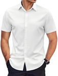 COOFANDY Men's Dress Shirts Short Sleeve Regular Fit Wrinkle Free Business Textured Shirt Casual Button Down Shirts, White, XX-Large