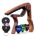 Guitar Picks Guitar Capo Acoustic Guitar Accessories Capo Key Clamp Black With 6 Pcs Guitar Picks and Leather Guitar Picks Holder (Rosewood Color)