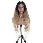 FASHION IDOL Lace Front Curly Wigs 31" with Baby Hair Long Synthetic Natural Water Wavy Wig for Black Women Ombre Blonde with E Type HD Lace Wig