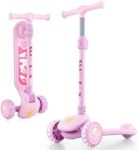 HONEY JOY 3-Wheel Kids Scooter, Toddler Kick Scooter w/Light-up LED Wheel, Stepless Adjustable Handlebar, Lean-to-Steer System & Non-Slip Wide Deck, Folding Balancing Scooter for 3-5 Years (Pink)