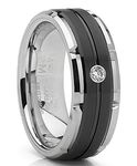 Tungsten Carbide 1/20 Cttw Diamond Two Tone Black Grooved Men's Wedding Band Ring (Clear, VVS1-VVS2) - Size 8 8MM