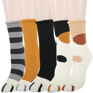 Benefeet Sox Womens Wool Socks Vintage Thermal Socks Winter Warm Thick Knit Socks Hiking Comfy Cabin Socks, 5 Pack-cat Paw, One Size