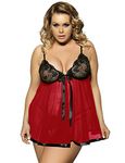 Yummy Bee - Sexy Lingerie for Women Sets - Babydoll Lingerie Set - Negligee Plus Size Lingerie - Womens Nightwear (Red Black, 28)