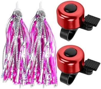 MZELQ Bicycle Bell 2 Pcs Mini Bike Bells with 2 Pcs Bike Streamers, Cute Clear Crisp Sound Bike Accessories Ring Bell for Girls Boys Kids Children (2 Pcs Red)