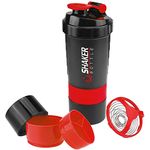 VIGIND Protein Shaker Bottle,Sports Water Bottle,Leak Proof Shake Bottle For Protein Mixer- Non Slip 3 Layer Twist Off 3oz Cups with Pill Tray - Protein Powder 16 oz Shake Cup with Storage