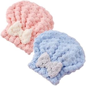 linseyCove Microfiber Hair Towel Wrap, 2026 New Fast Drying Hair Towels for Women, Soft Lightweight Quick Dry Turban for Curly and Long Hair (Pink+Blue, 2 pcs)