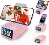 Gifts for Women/Girls, Phone Stand with Bluetooth Speaker & LED Alarm Clock, 12H Playtime&Anti-Slip Base, Hands-Free for Home Cooking/Office, Thoughtful for Mom, Grandma, Wife (Pink)