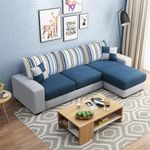 FURNY Oriona 4 Seater Fabric RHS Sectional L Shape Sofa Set - (Blue-Light Grey)