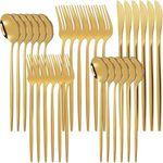 Gold Silverware Set, 30-Piece Stainless Steel Flatware Set Mirror Polished Cutlery Utensil Set Service for 6, Durable Home Kitchen Eating Tableware Set, Include Fork Knife Spoon Set, Dishwasher Safe