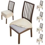 HOKIPO Original Velvet Dining Chair Seat Cover, Stretch Fitted, Removable Washable Furniture Protector Slipcovers, Set of 6, Beige (AR-4754-BGE*6)