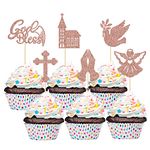 Gyufise RoseGold God Bless and Baptism Cupcake Toppers with Dove Cross Angel Church Cupcake Picks Religious God Bless Theme Baby Shower Kids Birthday Christmas Party Cake Decorations 24Pcs …