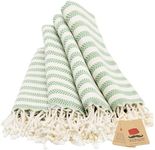 Bazaar Anatolia Hand Towels - Set of 4 | 39" x 19" - Striped Turkish Hand Towel for Bathroom, 100% Cotton, Kitchen, Face, Hair, Tea, Dishcloth, Gree Striped Towels - Arpa Green