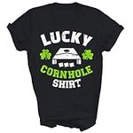 Lucky Cornhole Shirt Funny Cornhole Player Unisex Shirt Gift Women Men T-Shirt (Black;2XL)