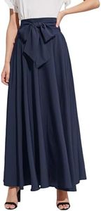 SweatyRocks Women's Elegant High Waist Skirt Tie Front Pleated Maxi Skirts Navy Blue M